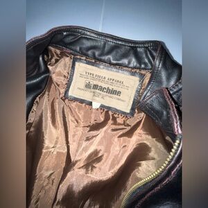 Machine Leather Jacket with Brown Interior beige stripes down arms